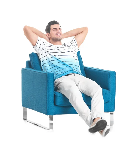 Homem sentado em poltrona — Fotografia de Stock