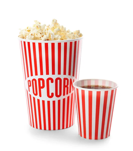 Tasse mit Popcorn und Limo — Stockfoto