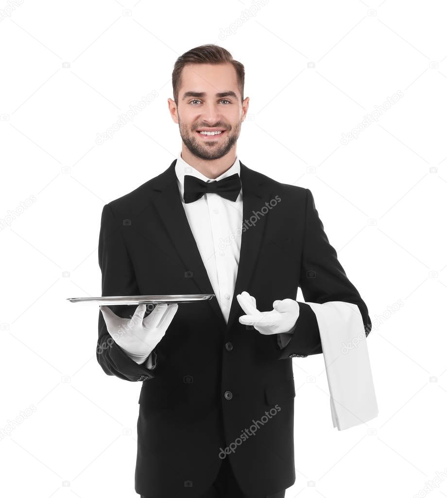 Waiter with metal tray 
