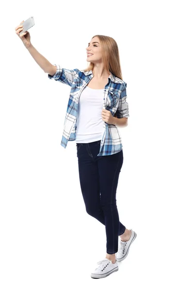 Kobieta robiąca selfie — Zdjęcie stockowe