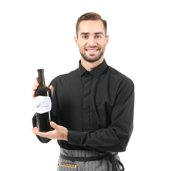 Servitör med flaska vin — Stockfoto