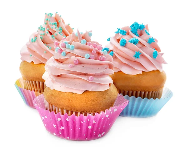 Tasty cupcakes on white — Stock Photo, Image