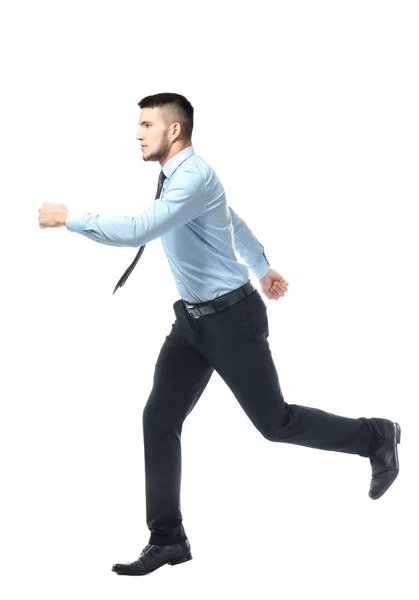 Homem em roupas formais correndo — Fotografia de Stock