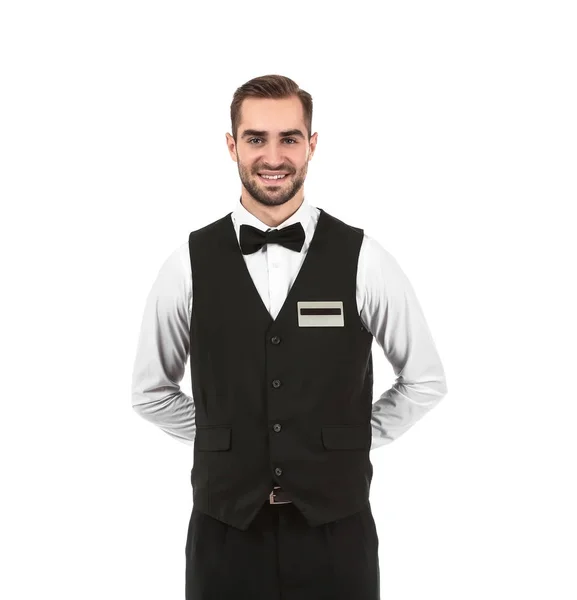 Handsome waiter on white — Stock Photo, Image