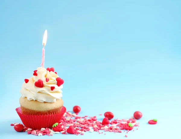 Tasty cupcake with candle — Stock Photo, Image