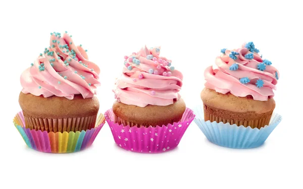 Smakelijke cupcakes op wit — Stockfoto