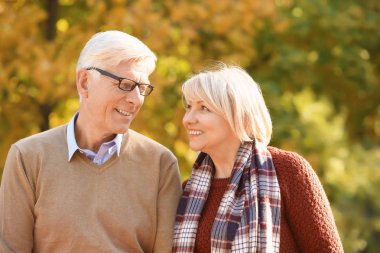 Sonbahar park sevimli yaşlı çift