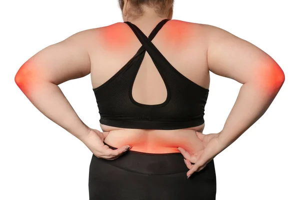 Overweight Woman Suffering Pain White Background — Stock Photo, Image