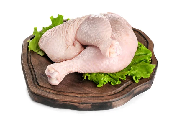 白い背景の上の鶏の生足で木の板 — ストック写真