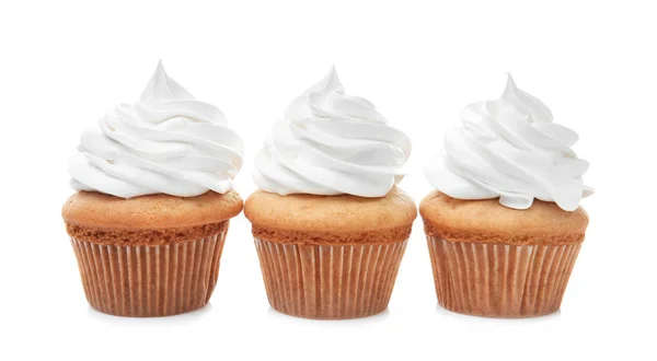 Leckere Cupcakes auf weißem Hintergrund — Stockfoto