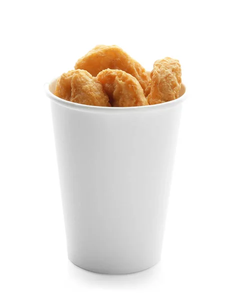 Papierowy Kubek Tasty Chicken Nuggets Białym Tle — Zdjęcie stockowe