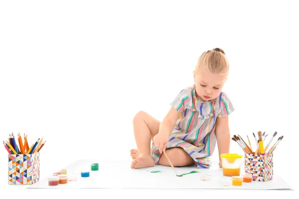 Little Girl Painting White Background — Stock Photo, Image