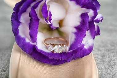 Güzel nişan yüzüğü, closeup ile çiçek