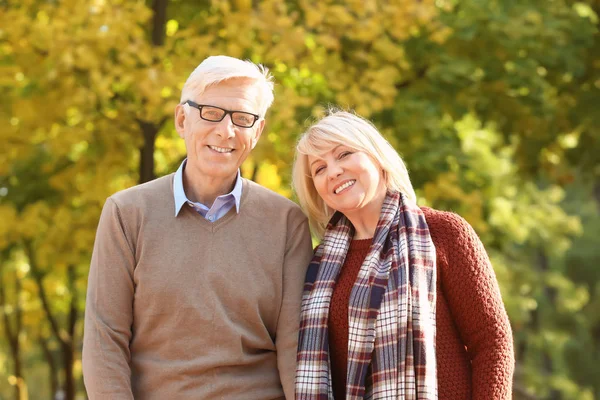 Őszi park-aranyos idős házaspár — Stock Fotó