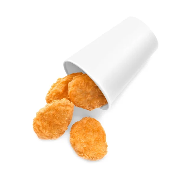 Papierowy Kubek Tasty Chicken Nuggets Białym Tle — Zdjęcie stockowe