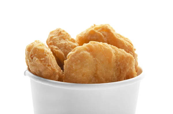 Papierowy Kubek Tasty Chicken Nuggets Białym Tle — Zdjęcie stockowe