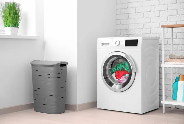 Laundry in washing machine indoors — Stock Photo, Image