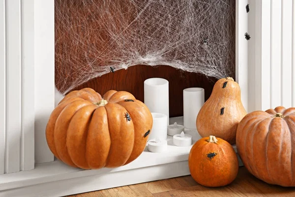 Festive composition for Halloween party near fireplace — Stock Photo, Image