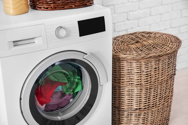 Laundry in washing machine indoors