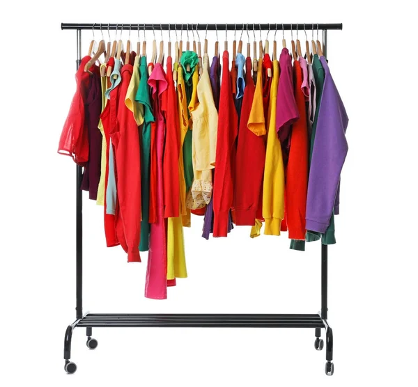 Rainbow Clothes Rack Isolated White — Stock Photo, Image