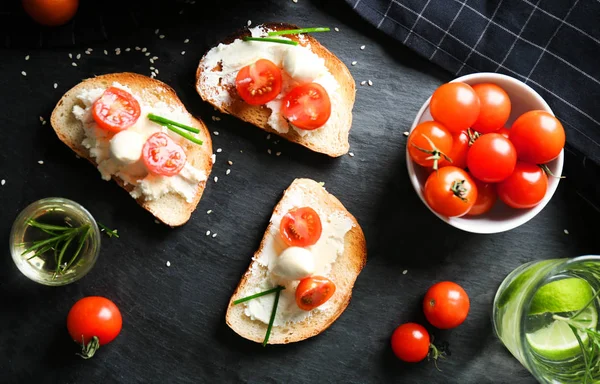 Delicious sandwiches with cherry tomatoes — Stock Photo, Image