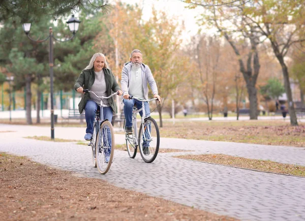 Pareja Mayor Montar Bicicletas Parque — Foto de Stock