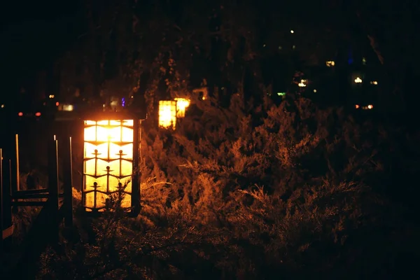 Pouliční lampy v noci, venku — Stock fotografie