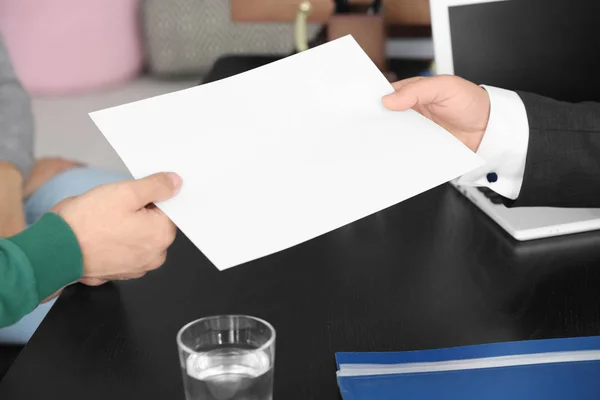 Notary Giving Sheet Paper Client Office — Stock Photo, Image