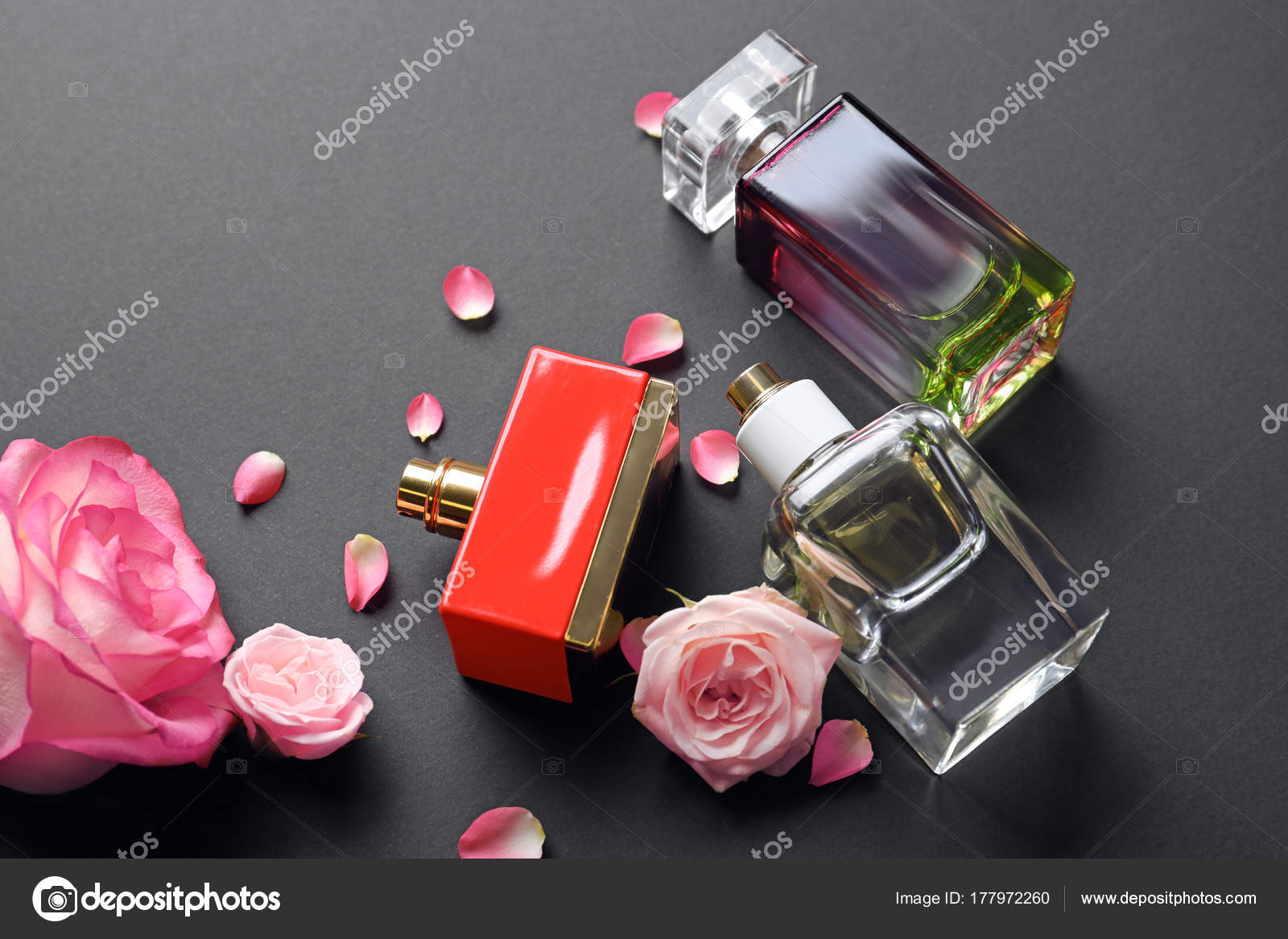 暗い背景上の花の香水のボトル ストック写真 C Belchonock