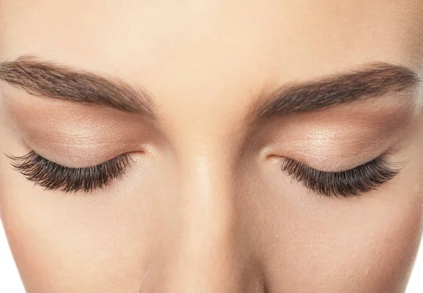 Closed Female Eyes Long Eyelashes Closeup — Stock Photo, Image