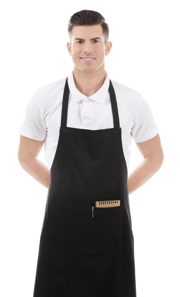 Handsome Waiter Posing White Background — Stock Photo, Image