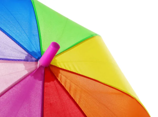 Regenboog Kleurrijke Paraplu Close Lichte Achtergrond — Stockfoto