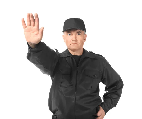 Male Security Guard Standing White Background — Stock Photo, Image
