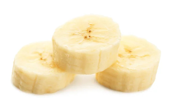 Kawałki smaczny dojrzałych bananów na białym tle — Zdjęcie stockowe