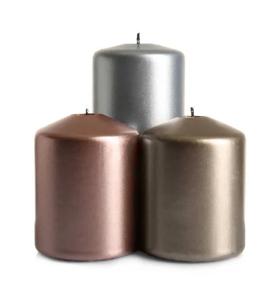 Metallic Pillar Candles White Background — Stock Photo, Image