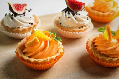 Lezzetli kek, closeup ile ahşap tahta