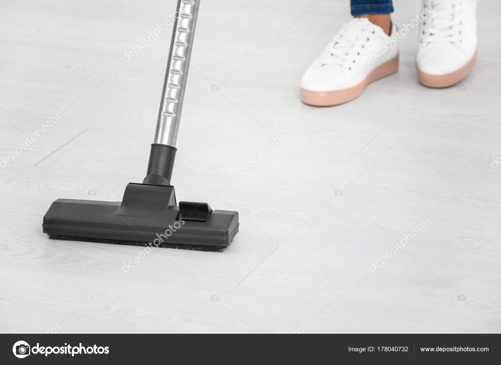Woman Hoovering Floor Vacuum Cleaner Home Stock Photo