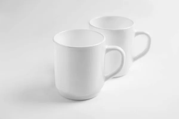 Керамические Чашки Белом Фоне Макет Дизайна — стоковое фото