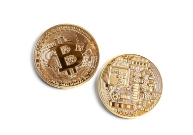 Beyaz zemin üzerine altın bitcoins