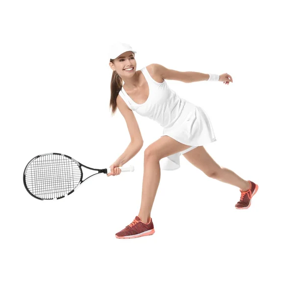 Młoda kobieta z rakieta tenisowa — Zdjęcie stockowe