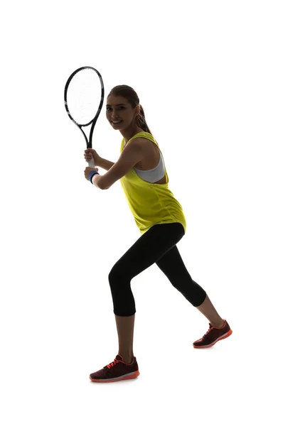 Jeune femme avec raquette de tennis — Photo