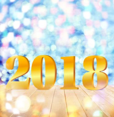 Mutlu yeni yıl 2018 bulanık ışıklar arka plan üzerinde mesaj