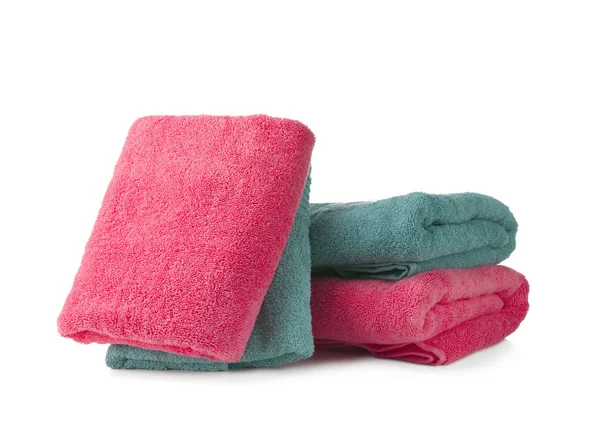Stack of soft terry towels on white background — Stock Photo, Image