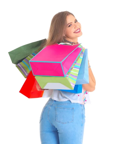 Mujer joven con bolsas de compras — Foto de Stock