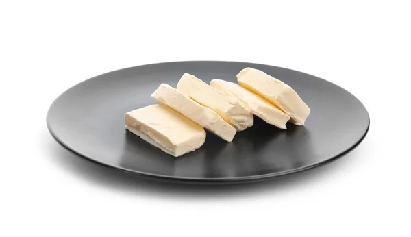Teller mit leckerer frischer Butter auf weißem Hintergrund — Stockfoto