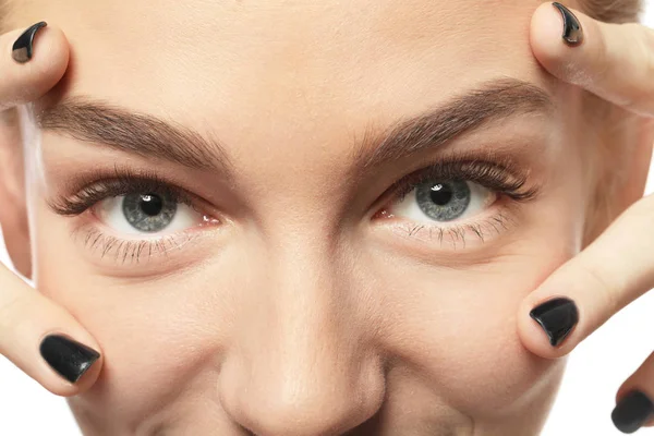 Beautiful woman with long eyelashes, closeup — Stock Photo, Image