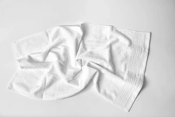 Soft terry towel on white background, top view — Stock Photo, Image