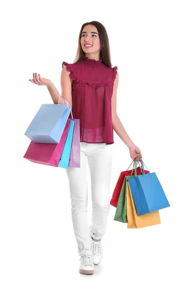 Mujer joven con bolsas de compras — Foto de Stock