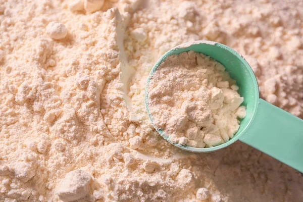 Protein powder with scoop, closeup — Stock Photo, Image