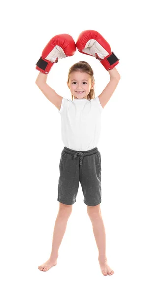 Ładna dziewczynka w Rękawice bokserskie na białym tle — Zdjęcie stockowe
